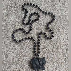 Black Beaded Necklace with Cat Pendant